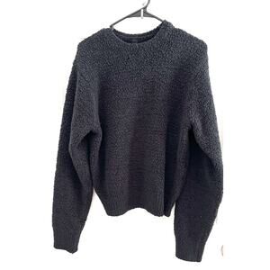 SKIMS Teddy Sherpa Pullover Sweater Shirt XXS XS Onyx Boucle Crew Long Sleeve